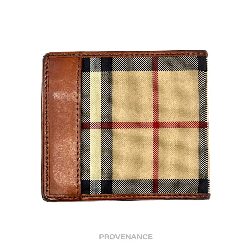 🔴 Burberry Nova Check Canvas Bifold Wallet - Brown Leather